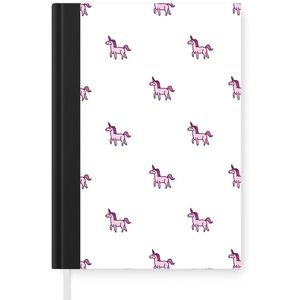 Notitieboek - Schrijfboek - Meisje - Unicorn - Roze - Patronen - Girl - Kindje - Kinderen - Notitieboekje klein - A5 formaat - Schrijfblok