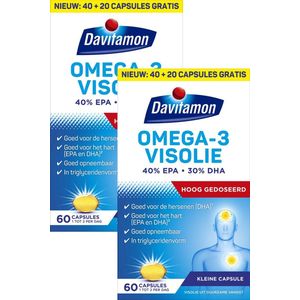Davitamon Omega 3 Visolie - Hooggedoseerde omega 3 visolie - Voedingssupplement - 60 x 2 visolie capsules BUNDEL 2 STUKS