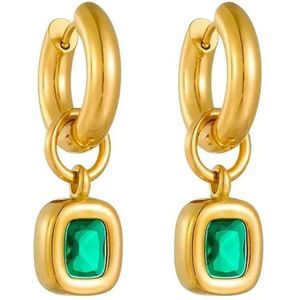 Lucardi Oorbellen - Eve gold plated oorbellen met smaragd & zirkonia