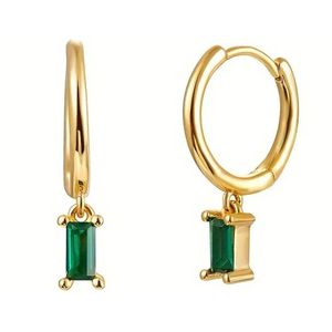 Lucardi Oorbellen - Eve gold plated oorbellen met smaragd & zirkonia