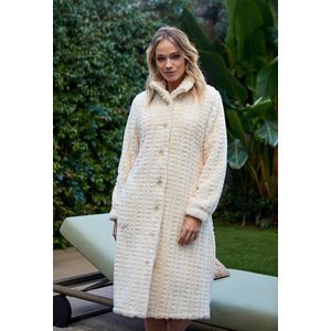 Barandi Dames Kamerjas Toscana – Lange fleece ochtendjas – Crème – Met knoopsluiting en zakken – Superzacht & warm - L