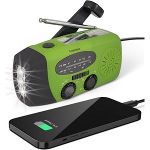 Lopoleis Draagbare Noodradio met Zonnepaneel, Dynamo Crank & Powerbank – Powerbank 2000 mAh – Zaklamp – Zonneenergie – Noodpakket Opwindbaar – Draagbare radio – Groen