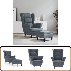 vidaXL Fauteuil met voetenbank - Fluweel Donkergrijs Relaxfauteuil - Lounge Stoel - Donkere Fauteuils - Velvet Meubilair - Loungestoel Grijs