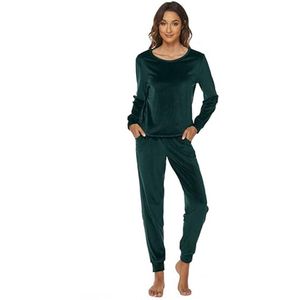 Dames Velours Trainingspak Winter Ronde Hals Pullover en Broek Huispak Tweedelige Pyjama Set met Zak