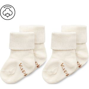 KipKep Blijf-Sokjes - prematuur newborn - OffWhite - 2 paar - baby sokjes die niet afzakken - biologisch katoen - Ecru - 0 maanden