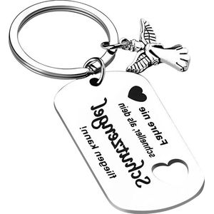 Metalen Sleutelhanger Auto Sleutelhangers - Roestvrij Staal Sleutelhangers Premium RVS - Engel Sleutelhanger - Sleutelhanger met Autosleutel Onderdelen .