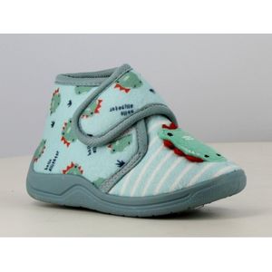 Jongens en meisjes baby / peuter / kleuter dino dieren pantoffels – zeer zachte sloffen - blauw met leuk dinosaurus gezichtje – sterke antislip – instappers met klittenband / velcro sluiting - maat 19