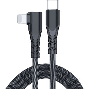 USB-C naar 8-pin (lightning) Haakse oplader datakabel - geschikt voor iPhone en iPad - snelladen - 1 meter - Zwart - Provium