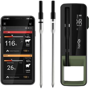 herQs - Double Max - BBQ thermometer – Keuken thermometer, barbecue, digitale, kerntemperatuur, vleesthermometer, Bluetooth, app, draadloos, thermometer