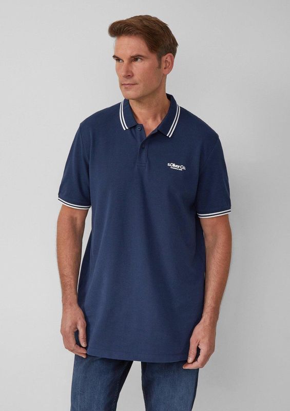 s.Oliver - Poloshirt - Saffier/Wit - Katoen - Normale Pasvorm