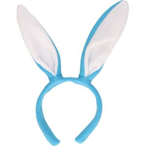 Konijnen/bunny oren licht blauw met wit voor volwassenen 27 x 28 cm - Feest diadeem konijn/paashaas - Paas verkleedkleding