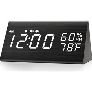 Digitale houten wekker met LED-display en meerdere alarminstellingen