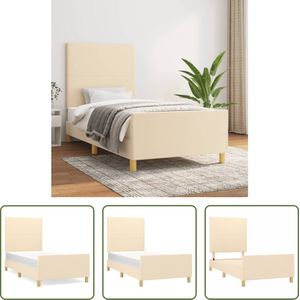 The Living Store Bedframe Crème - 203x103x118/128 cm - Verstelbaar hoofdeinde - Ondersteunende poten - Multiplex lattenbodem - Comfortabele ondersteuning - Montagehandleiding