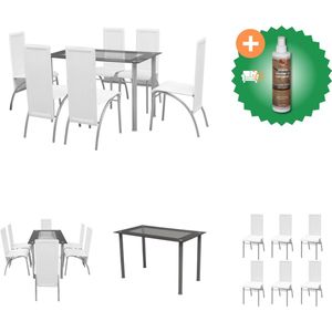 vidaXL Eetkamerset wit 7-delig - Set tafel en stoelen - Inclusief Houtreiniger en verfrisser