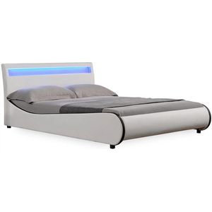 In And OutdoorMatch Bed Ima - LED - Bedframe - Kunstleer - 140x200 cm - Wit - Modern design