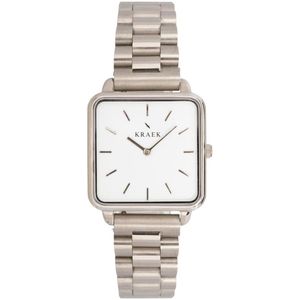 KRAEK Anita Zilver Met Witte Wijzerplaat 28 mm | Dames Horloge | Zilver stalen horlogebandje | Vierkant | Minimaal Design | Schakelband