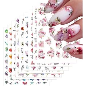 Elysee Beauty - Bloemen nagelstickers - 9 vellen - Zelfklevend nageldecoratie - Flower stickers - Nail art set tools