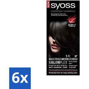 Syoss - Haarverf - 1-1 Zwart - Salonplex Technologie - 1 Haarkleuring - Voordeelverpakking - 6 stuks