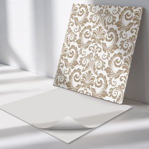 Wallfluent Vinyl Wandpaneel - Plantenpatroon met ornamenten PVC Muurpaneel - 50 cm x 50 cm - Beige PVC wandpaneel - 4 stuks - Vierkant Wandbekleding Vinyl - Patroon Wandpaneel - Zelfklevende Wandbekleding - Wandpaneel Keuken en Badkamer