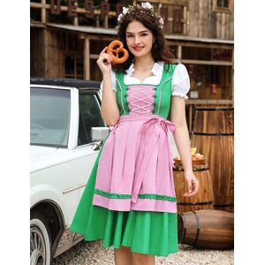 Dirndl Dames Midi 2-delig Kostuumjurk voor Oktoberfest Inclusief Dirndljurk, Dirndlschort Maat 34 tot 48 Groente 44