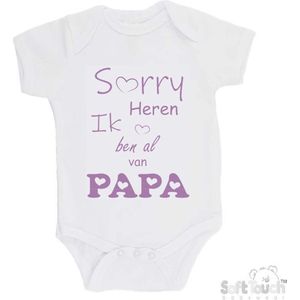 100% katoenen Romper ""Sorry heren Ik ben al van PAPA"" Meisjes Katoen Wit/lila Maat 62/68