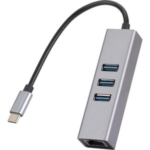 USB-C naar Ethernet Adapter - 10/100/1000 MBps - Netwerk RJ45 Internet Adapter + 3x USB 3.0 - Geschikt voor o.a. Macbook, Laptop en Telefoon - Grijs - Provium