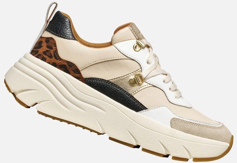 Geox - Diamanta - Damestrainers - Beige en Bruin - Ademend Systeem