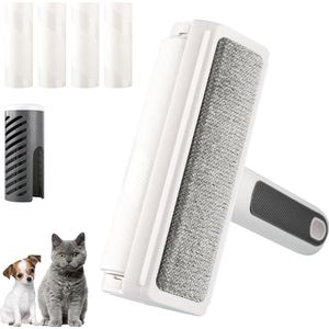 Dierenhaarverwijderaar, 2-in-1 pluizenborstel en pluizenroller met 4 reserverollen, herbruikbare pluisverwijderaar voor het effectief reinigen van hondenhaar, kattenhaar, pluisjes, stof op de bank, kleding