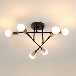Delaveek-6 Kops Vintage Kroonluchter- E27 Lamp - Goud & Zwart - Metaal (lamp niet inbegrepen)