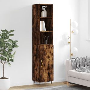 The Living Store Hoge kast - Gerookt eiken - Bewerkt hout/metaal - Afmetingen- 34.5 x 34 x 180 cm