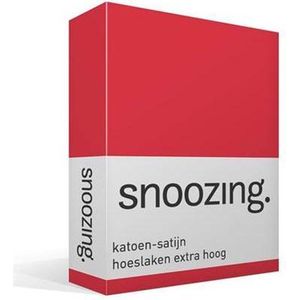 Snoozing - Katoen-satijn - Hoeslaken - Extra Hoog -Lits-jumeaux - 180x210 cm - Rood