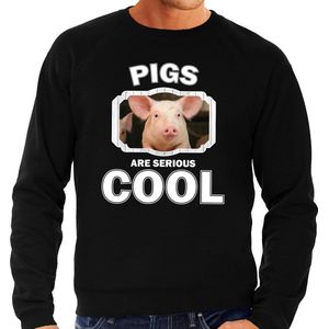 Dieren varkens sweater zwart heren - pigs are serious cool trui - cadeau sweater varken/ varkens liefhebber L
