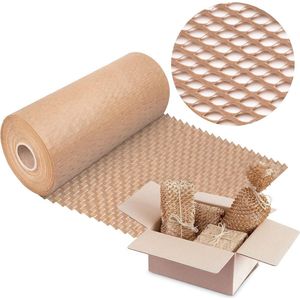 Verpakkingspapier rol 20cm x 50m - bruin honingraatpapier - kraftpapier rol - eco pakpapier - golfkarton 70g/m2 - verpakkingsmateriaal papier - vulmateriaal verpakking - bekledingspapier