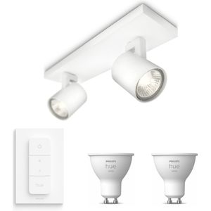 Philips myLiving Runner Opbouwspot White GU10 - 2 Hue Lampen en Dimmer Switch - Wit Licht - Dimbare Plafondspots - Wit