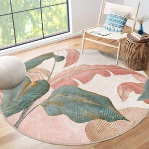 Abstract Gebied Rond Tapijt Zachte Bladeren Vormen Boheemse Pastelkleuren | Antislip Tapijt | Boho Tapijt Decor | Woonkamer Tapijt Modern Kinderkamer Tapijt Luxe