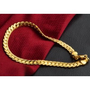 Style King - Platte goud vergulde schakel armband - goud verguld - RVS - 21 cm - armband - Schakelarmband