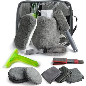 Auto-reinigingsset voor binnen en buiten - autowassen - autowasset met bandenborstel - multifunctionele reinigingsdoekjes auto accessoires