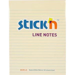 Stick'n sticky notes notitieboek - 203x152mm gelijnd, pastel geel schrift, 50 memoblaadjes