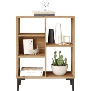 DAILY TRENDS - Boekenkast - Moderne houten boekenrek met open vakken - Industrieel stijl vakkenkast voor woonkamer en kantoor - 69x25x87,6cm - Bruin - Zwart metalen poten