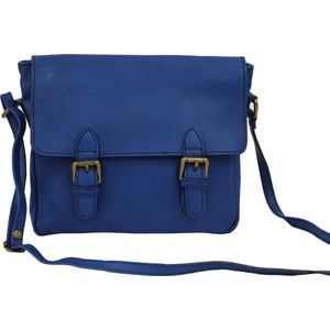 AmbraModa NL603 - Kleine Italiaanse crossbodytas schoudertas van zacht leer - Blauw