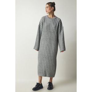 Happinessistanbul Zwart Gebreide Gedetailleerde Dikke Oversized Gebreide Damesjurk Yy00184