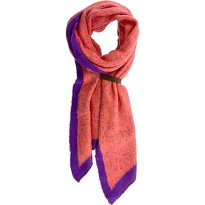 LOT83 Sjaal Fem Rand - Vegan leren sluiting - Omslagdoek - Ronde sjaal - Oranje, paars, roze - 1 Size fits all