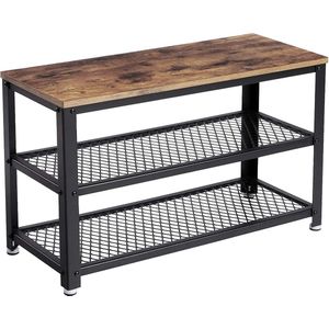 Schoenenrek met 2 legplanken vintage bruin-zwart - industrieel design