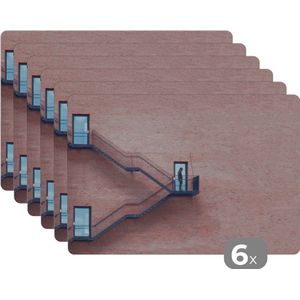 Placemat - Placemats kunststof - Deur - Muur - Trap - Architectuur - 45x30 cm - 6 stuks - Hittebestendig - Anti-Slip - Onderlegger - Afneembaar
