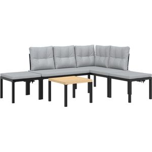 vidaXL - 5-delige - Loungeset - met - kussens - gepoedercoat - staal - zwart