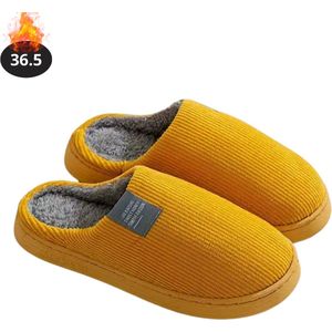 Nivard Warme Pantoffels - Sloffen - Slippers - Dames - Heren - Pluche - Maat 36.5 - Geel