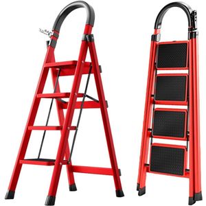 DailySupplies® Huishoudtrap 4 Treden - Keukentrap - Inklapbaar - Antislip - Extra Stevig - Rood en Zwart