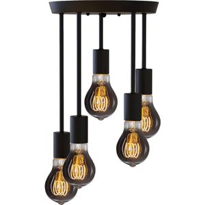D&B Plafondlamp - 5-Lichts - Industriële Retro Hanglamp - LED - E27 - Woonkamer - Kleur Zwart