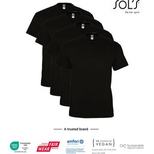 4 Pack SOLS V-hals, Heren T-Shirt 100% katoen V-hals, Donker Grijs Maat S