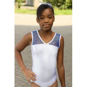 Turnpak 126 maat 158 164 gympakje meisjes nieuw zilver turnen gymnastiek turnkleding gymnastiekkleding gaas